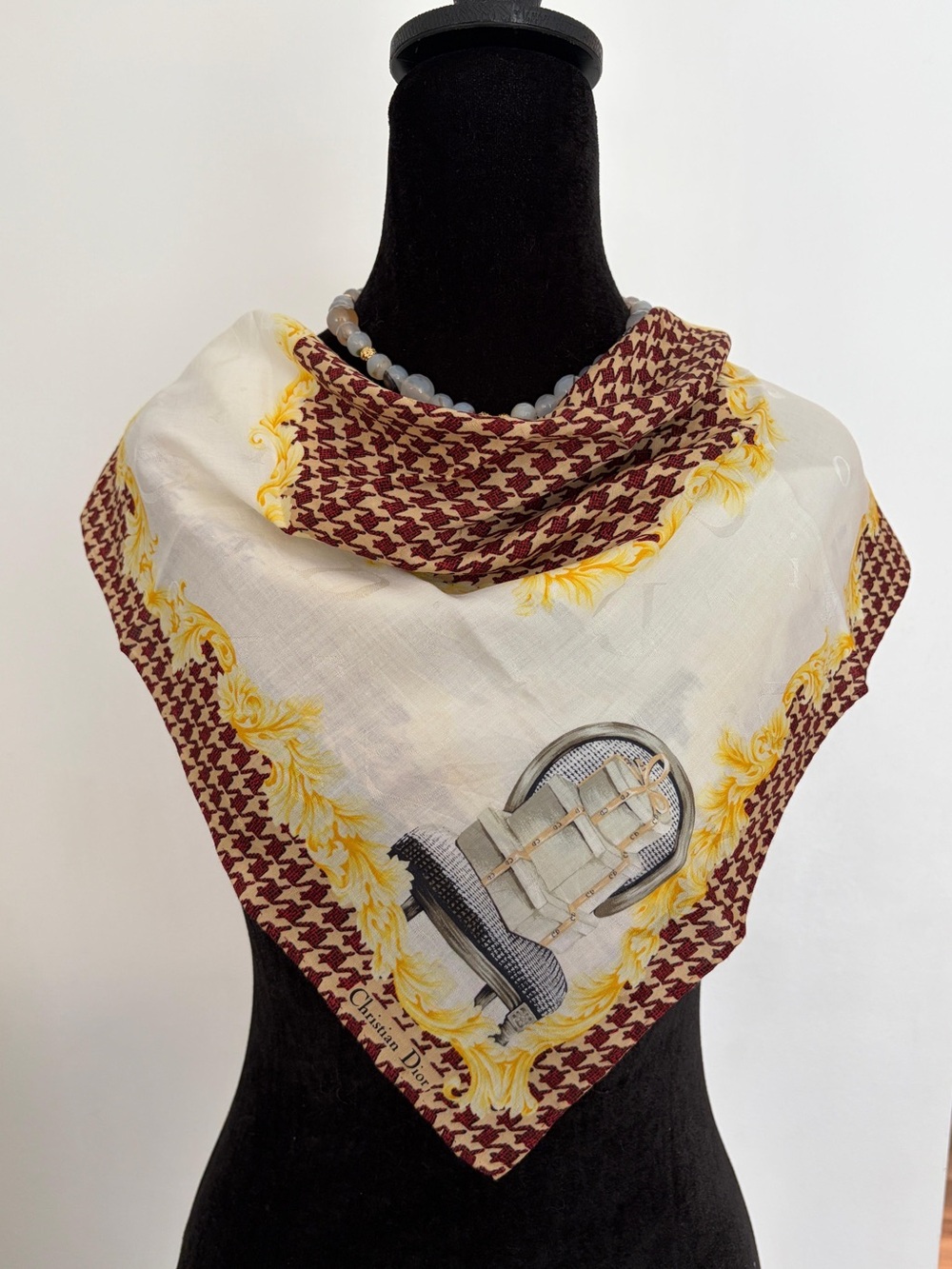 Christian Dior White Cotton Scarf Scarves Pocket Square 18” x 18” Hand Rolled - Picture 2 of 4